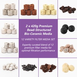 YAYODS Pack of 2 Aquarium Filter Media - Ceramic Rings Biological Filter for Aquariums - Aquarium Filter Material for Aquarium, Pond, Waterfall Fountain (12-in-1, 840 g)