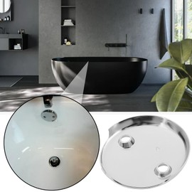 LT Easiyl 1 Stück Badewannen-Überlaufblende mit Zwei Löchern Durchmesser 81 Mm Lochabstand 50 Mm mit Schraube Edelstahl Badewannen-Überlauf-Ablaufabdeckung Silber