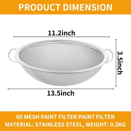 2-Piece Set of Fine Mesh Paint Strainer 60 Mesh Stainless Steel Paint Filter Emulsion Honey Funnel Filter Cover Fits 5-Gallon Paint Bucket Filter Tool Insert Strains