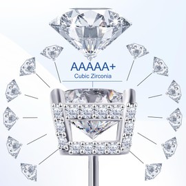 2ct-4ct CZ 925 Sterling Silver with 18K White Gold Plated Cubic Zirconia Stud Earrings for Women/Men, Hypoallergenic Flat Back Birthday Gifts Square Round Girlfriend Wife Wedding Engagement Jewelry