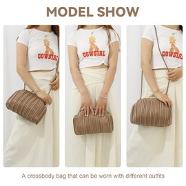 Syrads Dumpling Bag for Women Cloud Handbag Clutch Purse and Ruched Bag with Detachable Shoulder Strap,Light brown