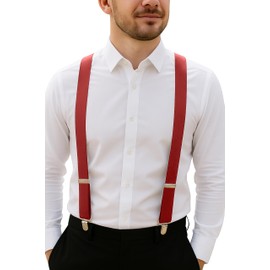 trilece Burgundy Suspenders for Men - Adjustable Size Elastic 1 inch Wide Y Shape Suspender - Mens Womens Suspenders - Heavy Duty Clips - Wedding Suit Dress