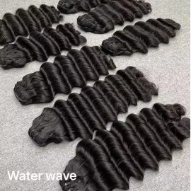Origin Remy Hair High Quality Machine Double Weft Direct Manufacturer Indian Hair Extensions Deep Wave Water Wave Haircolor: Water wave, Stretched Length: 12 inches