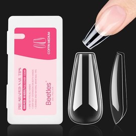 Beetles Kit de Uñas de Gel Transparente, 500 Piezas en 12 Tamaños, Uñas Postizas Coffin Medianas Preformadas de Cobertura Completa para Extensiones, A