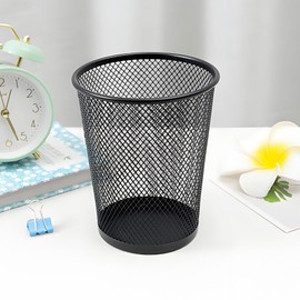 AIMI Pencil Case 2pcs Large Capacity Container Metal Mesh Pen Cup Office School Home Desk Pen Storage Organizer Can Makeup Holder Round Black