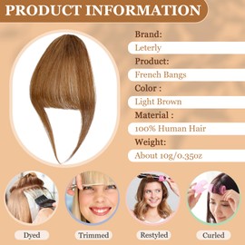 Leterly Clip in Bangs 100% Real Human Hair Extension Bangs Hair Clip French Bangs Clip on Curved Bangs Natural Wispy Bangs Hairpieces for Women Light Brown