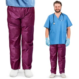 EZGOODZ Maroon Disposable Scrub Pants, Large. Pack of 50 Disposable Scrubs for Women and Men. Medical Grade Polypropylene Pants. Breathable Hospital Scrubs Unisex with Specialized Waistband