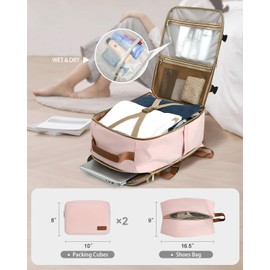 Lifeamar 40L Travel Backpack for Women, Carry On Bag Flight Approved, Waterproof Backpack with 3 Packing Cubes, Weekender Personal Item Bag for Airplane Travel Essentials, TSA Approved