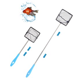 Square Fishing Net with Telescopic Handle, Small Fish Tank Net, Stainless Pond Net, for Catching Tiny Fish, Shrimp and Cleaning the Aquarium (Blue)