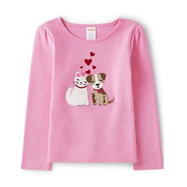 Gymboree,and Toddler Embroidered Graphic Long Sleeve T-Shirts,Vday Cat and Dog,12-18 Months