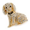 Clear Crystal Puppy Dog Brooch In Silver Tone - 35mm