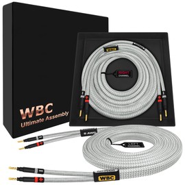 WORLDS BEST CABLES 5 Foot Ultimate - 8 AWG - Ultra-Pure OFC - Premium Audiophile HiFi Speaker Cable Pair with Eminence Gold Banana Plugs & Silver Tweed Jacket