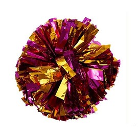 PUZINE 2pack 13" Cheerleading Pom Poms with New Handle for Team Spirit Sports Dance Cheering Kids Adults（Pink and Gold）