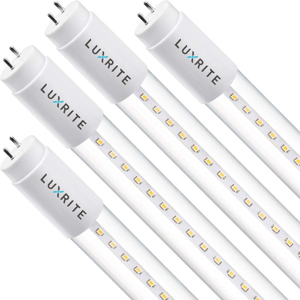 LUXRITE 4FT T8 LED Tube Light, Ballast and Ballast Bypass Compatible, 13W=32W, 3000K Soft White, Clear Cover, Single-End or Double-End Powered, Damp Rated, UL Listed (4 Pack)