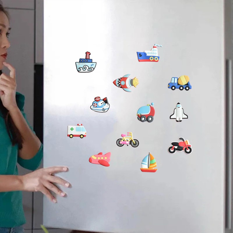 12pcs Vehicle Fridge Magnet, Soft Cartoon Creative Fridge Magnet Vehicle