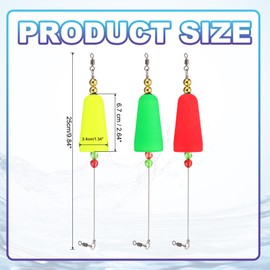 PATIKIL Fishing Floats Rigs 10 Inch, 3 Pack Oval Fishing Bobbers Popping Corks Float Weighted Bobbers Fishing Tackle with Copper Beads for Saltwater Freshwater Fishing, Yellow/Red/Green