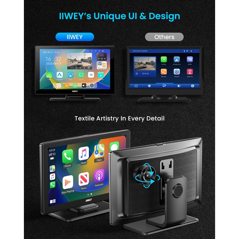 IK5 9" Wireless Apple CarPlay & Android Auto Screen, Portable