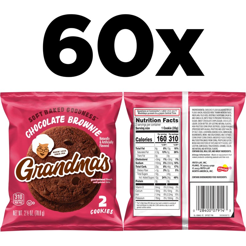 Grandma's Cookies, Chocolate Brownie, 2.5 Ounce (Pack of 60)