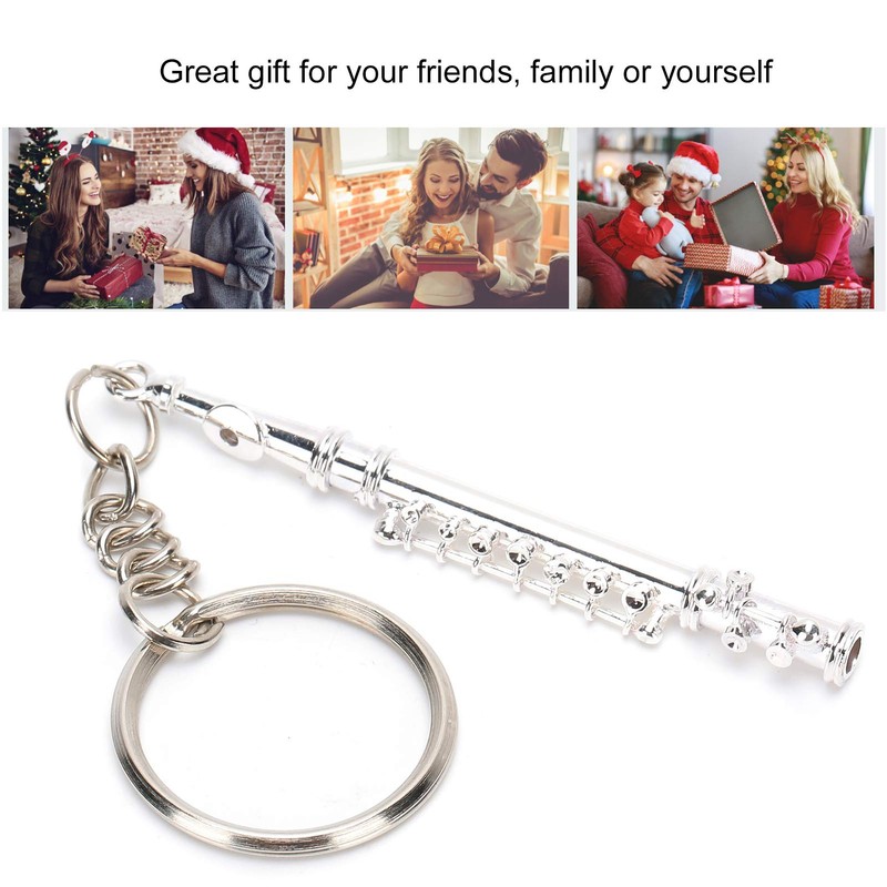 Flute Design Keyring Musical Instrument Ornament Silver Colour for Wallet,