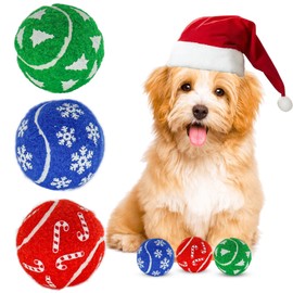 INSUM Christmas Dog Balls Toys, 3 Pack 2.5'' Squeaky Tennis Balls for Dogs | Idea Gift for Puppy Birthday & Christmas Decoration & Stocking Stuffers, Small Medium Large Breeds