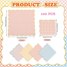 Crtiin 100 Pcs Disposable Pastel Gingham Napkins 4 Colors Pastel Scalloped Edge Tissue Thick 3-ply Paper Disposable Gingham Napkins for Party Dinner Birthday Celebrations 5 x 5 Inches