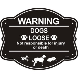 Andchi 2pcs Dog Signs Safety Signs Yard Sign Dogs Loose in Yard Sign for Door Gate, Alu Signage (Black, 246 * 196mm)