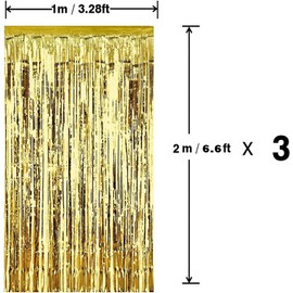 BOFYTR Foil Fringe Curtain, 3 Pack Golden Metallic Tinsel Curtain Birthday Decorations, Foil Curtain for Birthday Graduation Wedding Engagement Bridal Shower Bachelorette Holiday Party (Gold)