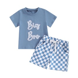 Big Brother Little Brother Matching Outfits Big Brother Shirt Casual Shorts Set Infant Boy Summer Clothes(A-Blue Big Bro,2-3T)