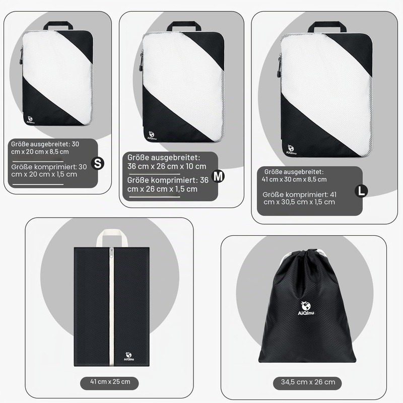AiQInu Packing Cubes Compression, Pack of 5 Packing Bags, Compression