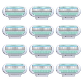 12 Stück Venus Rasierklingen Damen,Venus Smooth Ersatzklingen Damenrasierer 3 Präzisionsklingen mit Feuchtigkeitsspendenden Schutzkissen Anpassung an Körperkonturen Kompatible Rasierklingen für Frauen