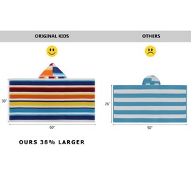 ORIGINAL KIDS Hooded Bath Towel Wrap - 100% Cotton Terry Large Oversized Hooded Kids Towel - Toddler Shower Pool Beach Towel - Soft Plush Absorbent Quick Dry Easycare Gift - 30x60- Cabana Stripe Multi