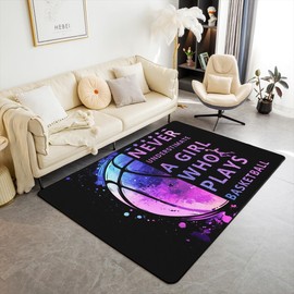 Basketball Area Rug 3'x5'x0.39'',Watercolor Tie Dyed Ball No Shedding Area Rugs for Living Room,Girls Outdoor Sport Home Decor Office Area Rug,Glitter Print Non Slip Washable Decor Carpet 3'x5'
