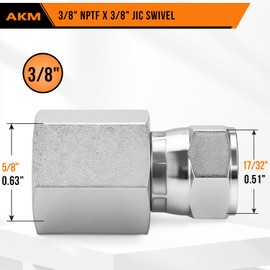 Straight Hydraulic Hose Adapter Fittings, 6506-06-06 3/8" Female (3/8-18 NPTF) × 3/8" Female JIC 37° Swivel (9/16-18 UNF) Connectors x 5 pack