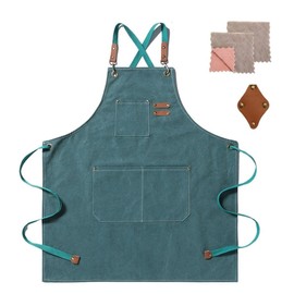 crazy bean BBQ Apron for Men Women Adjustable Work Apron with 3 Pockets Cross Back Cooking Apron for Kitchen Restaurant Cafe, Green