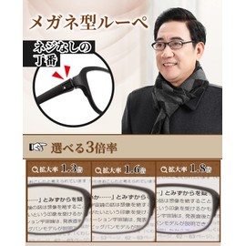 GOKEI メガネ型ルーぺ 拡大鏡 ルーペ 【1.8倍 ブルーライトカット】 ルーペメガネ 拡大 眼鏡 軽量 大きく見える 読書用 細かい作業 メガネ 眼鏡型ルーペ 拡大ルーペ ルーペ型眼鏡 ブラック