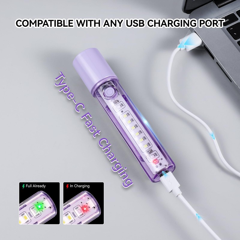 VAVOFO Purple LED EDC Flashlight - USB-C Rechargeable, Waterproof, Zoom