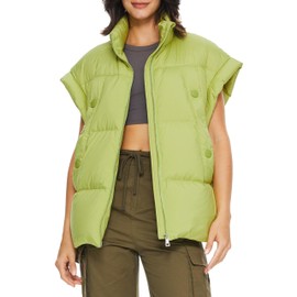 Orolay Women's Puffer Down Vest Oversized Warm Sleeveless Jacket Fashion Quilted Outerwear Gilet with Stand Collar Lightgreen Large