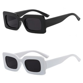 IKANOO Retro Rectangle Sunglasses for Women Vintage 90’s Candy Color Sunglasses Square Frame Y2K Eyewear (Black+White)
