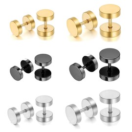 WMUVAZA Black Stud Earrings for Men 6 Pairs of Black Fake Plugs Earrings Screw Helix Tragus Piercing Allergy Free Stud Earrings Ear Piercing Men and Women, Silver, pirit