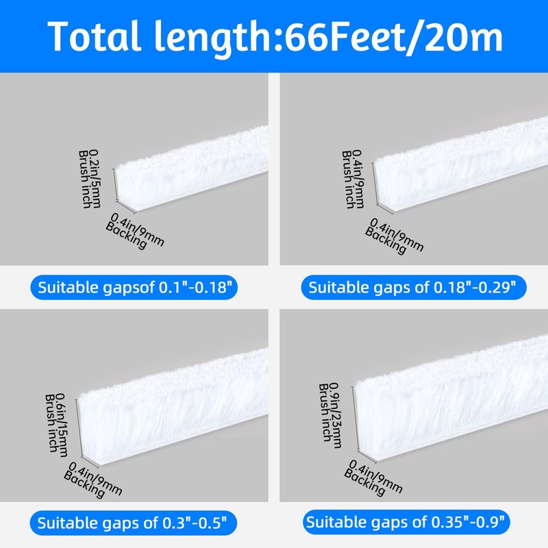 66 Ft Strong Adhesive Brush Weather Stripping for Sliding Windows