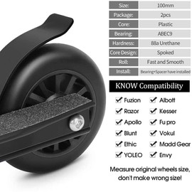 Kutrick 2pcs Scooter Wheels - 100mm Scooter Wheels Replacement Pair - Smooth Bearing Installed | Plastic Core 100mm Scooter Wheels for Razor Fuzion Vokul Scooters with 100mm Wheels