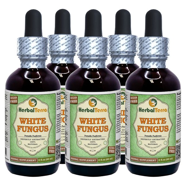 Herbal Terra LLC White Fungus (Tremella Fuciformis) Dried Mushroom Alcohol-Free Liquid Extract, Certified Organic 5x2 oz