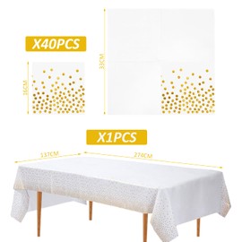 40 Pieces of Napkins and 1 Piece of Tablecloth, Birthday Napkins, Party Tablecloths, Party Accessories, Napkin Patterns, Colored Napkins (White)