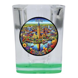 R and R Imports Ajax Ontario Mementos Souvenir 2 Ounce Shot Glass Square Green Base 4-Pack