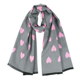 GERINLY Grey Pink Heart Scarf Women Warm Cable Knit Neck Wrap Sweet Valentine Day Gift Ideas for Lovers (Grey)