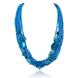 Firstmeet Stylish Multi-Layer Beaded Shell Necklace Beach Vacations Perfect Accessory for Women(XL-1255-Seablue)