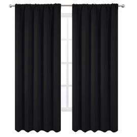 LEMOMO Black Blackout Curtains/52 x 95 Inch/Set of 2 Panels Rod Pocket Room Darkening Curtains for Bedroom