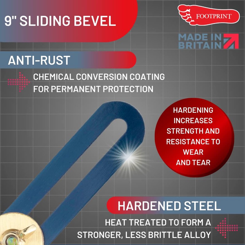 Footprint Tools 9"/228mm Sliding Bevel - Anti-Rust Chemically Blued Hardened