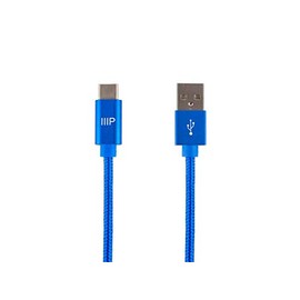 Monoprice USB 2.0 Type-C to Type-A Charge and Sync Nylon-Braid Cable - 10 Feet - Blue, Fast Charging, Up to 3 Amps/60 Watts - Palette Series