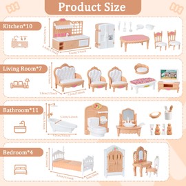PANTIDE 32Pcs Dollhouse Furniture Set - Miniature Orange Play-set with Bedroom Kitchen Bathroom Role Play Toys for Girls Plastics Dolls House Accessories Great for Birthdays